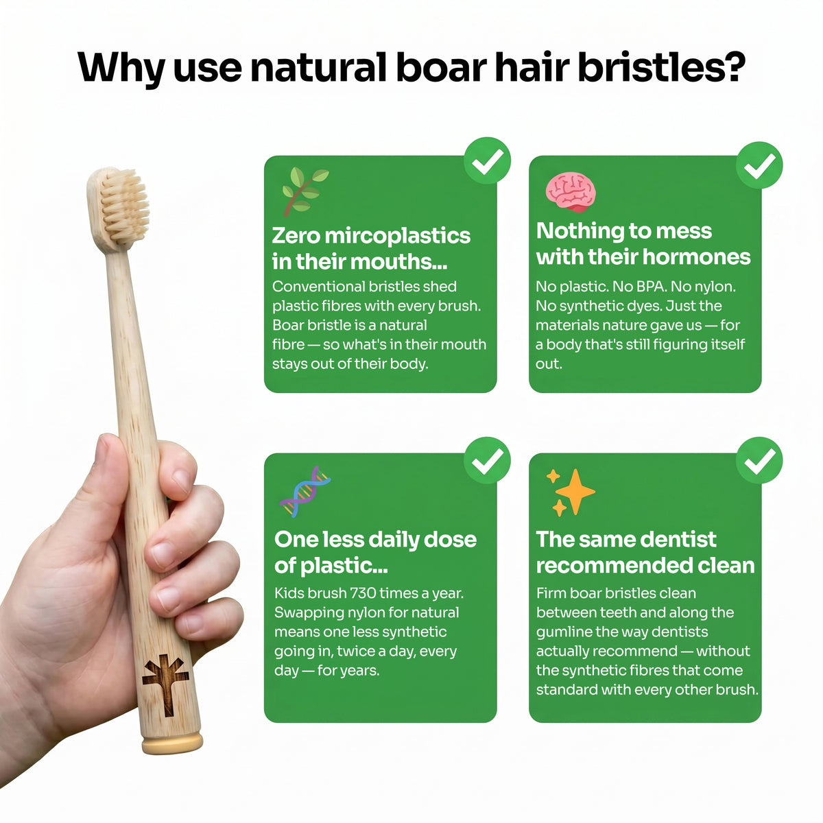 Kids Bamboo Toothbrush with Natural Boar or Horse Hair Bristles | Thallō