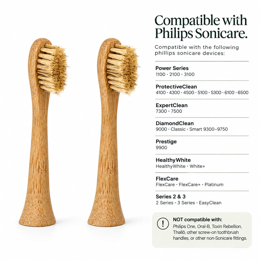 Boar Hair Bristle & Bamboo Replacement Toothbrush Heads (SONICARE COMPATIBLE) 2 pack
