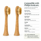 Boar Hair Bristle & Bamboo Replacement Toothbrush Heads (SONICARE COMPATIBLE) 2 pack