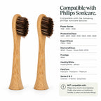 Horse Hair Bristle & Bamboo Replacement Toothbrush Heads (SONICARE COMPATIBLE) 4 pack