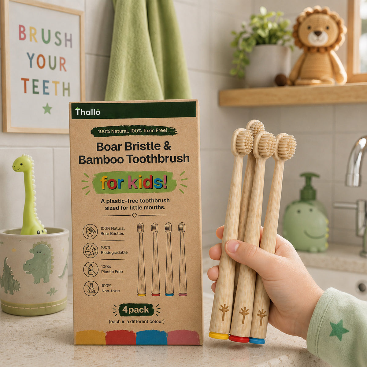 Kids Bamboo Toothbrush with Natural Boar or Horse Hair Bristles | Thallō