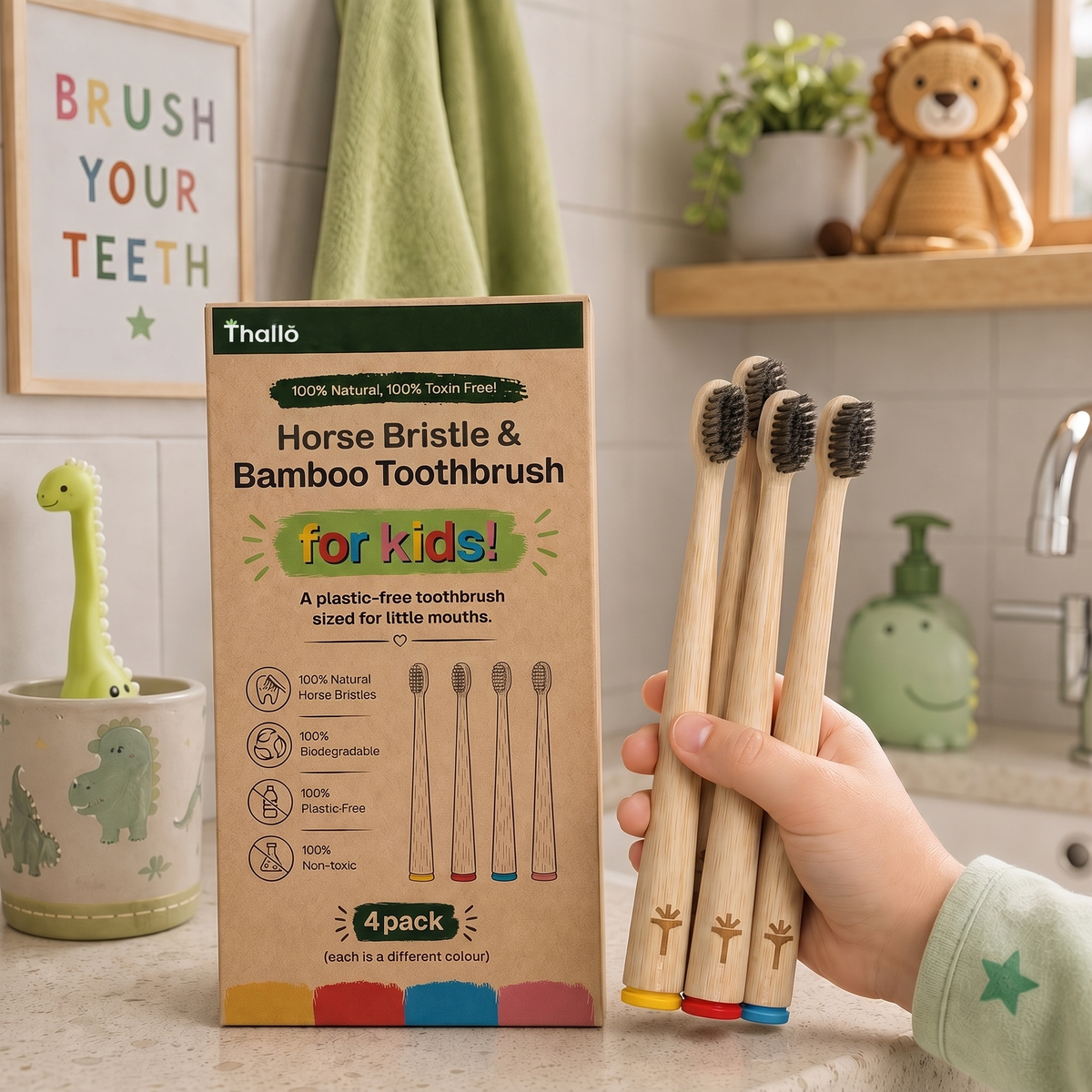 Kids Bamboo Toothbrush with Natural Boar or Horse Hair Bristles | Thallō
