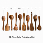 10-Piece Premium Non-Toxic Teak Wood Utensil Set
