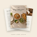 Quick and healthy family recipes ebook cover with contents and recipe pages, Thallō